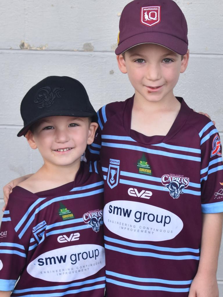 Ziggy and Luka Thursby at the CQ Capras' home games at Browne Park, Rockhampton, on March 16, 2024.