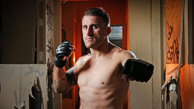 Pictured at the abandoned Balmain Tigers Leagues Club in Rozelle is UFC fighter Alex Volkanovski ahead of his UFC fight in Sydney in November. Picture: Richard Dobson