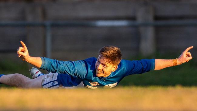 EFNL 2024: Croydon North-MLOC's Jacob Crowe celebrates a goal. Picture: Field of View Photography