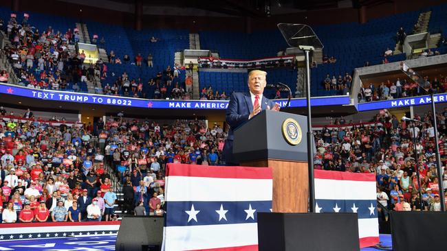 US President Donald Trump speaks to a disappointing crowed in Tulsa, Oklahoma on June 20. Picture: AFP