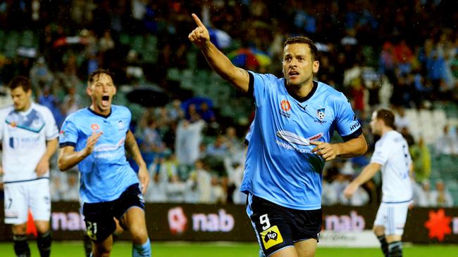 Bobo celebrates scoring for Sydney FC.
