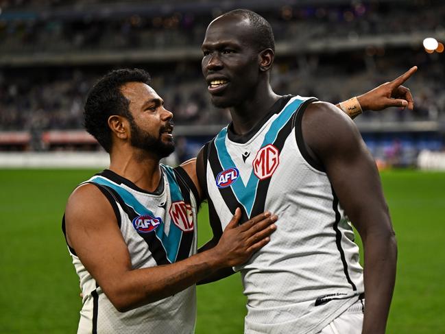 Aliir Aliir avoided serious injury in a relief for the Power. Picture: Getty Images