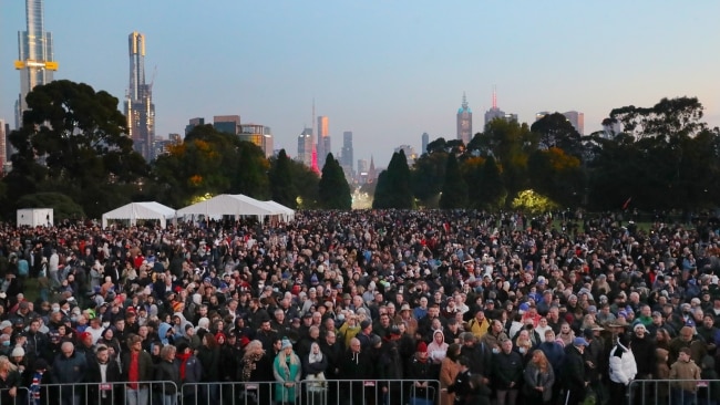 Tens of thousands of Melburnians turned out for Anzac Day dawn services around the city. Picture: David Crosling