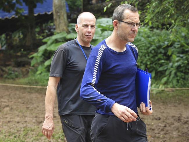 Richard Stanton, left, and John Volanthen in Mae Sai, Chiang Rai. Picture: AP