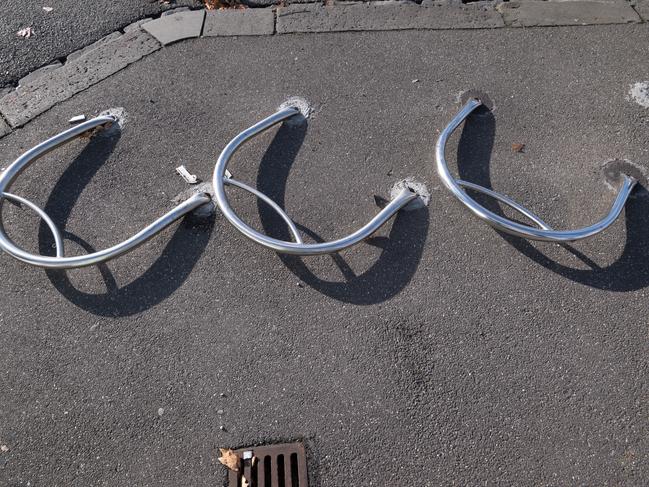 The bike hoops, flattened again. Picture: Tony Gough