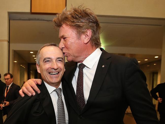 Virgin CEO John Borghetti and Richard Wilkins at the Bishop drinks. Picture: Kym Smith