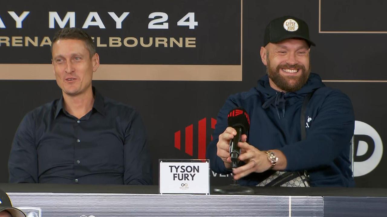 Fury was his usual chatty self at the press conference. Picture: Supplied