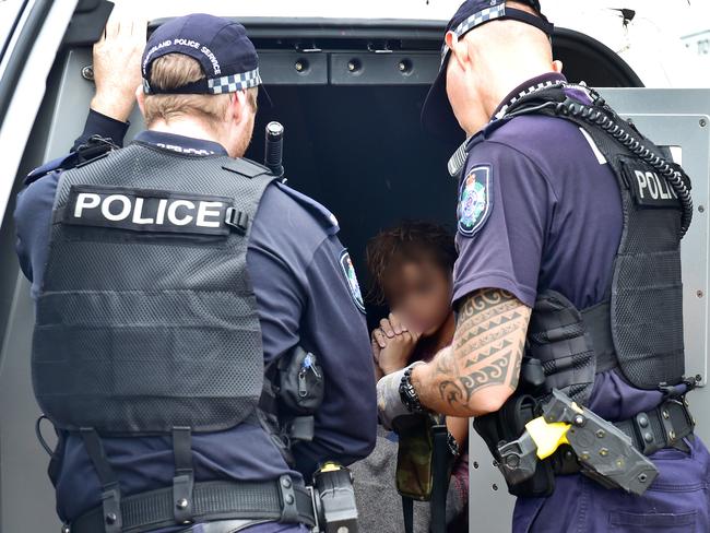 Police find and arrest two alleged juvenile offenders hiding in bushland south of Townsville near Cape Cleveland. Picture: Shae Beplate.