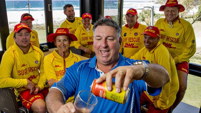 Newstead Brewing have a beer supporting Surf Life Savers. Coolangatta Surf Life Saver Stuart Marshall enjoying a beer with Patrol Group 7.   Picture: Jerad Williams