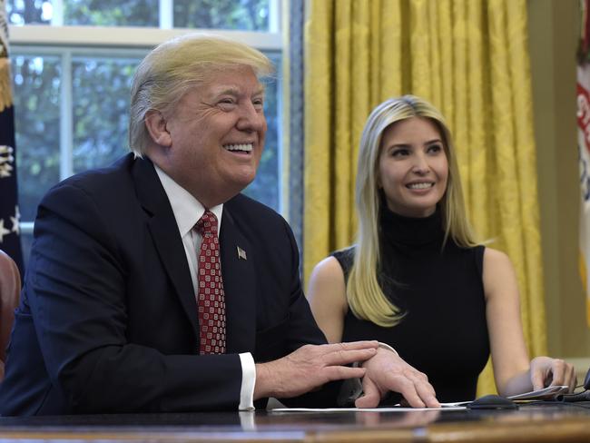 President Donald Trump with his daughter Ivanka in the Oval Office. Picture: AP Photo/Susan Walsh