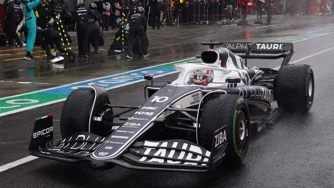 AlphaTauri's French driver Pierre Gasly drives in the pit lane during the Formula One Japanese Grand Prix at Suzuka, Mie prefecture on October 9, 2022. (Photo by TORU HANAI / POOL / AFP)