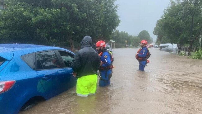 An SES water rescue crew checking on the welfare of a driver in North Manly after the thunderstorm on Tuesday, March 8, 2022. Picture: SES Warringah/Pittwater