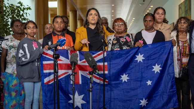 More than 20 Indigenous community leaders from around the country travelled to Canberra to meet with Senator Jacinta Nampijinpa Price and demand the Prime Minister hear their case in opposition to the Voice. Picture: NCA NewsWire / Gary Ramage