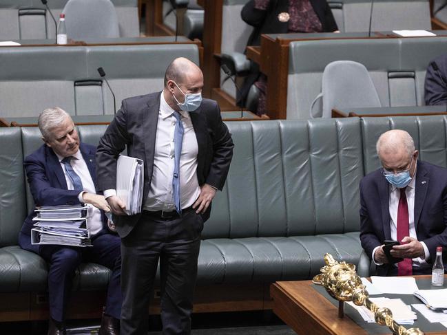 Josh Frydenberg and Scott Morrison in Parliament House last week. Picture: NCA NewsWire / Gary Ramage.