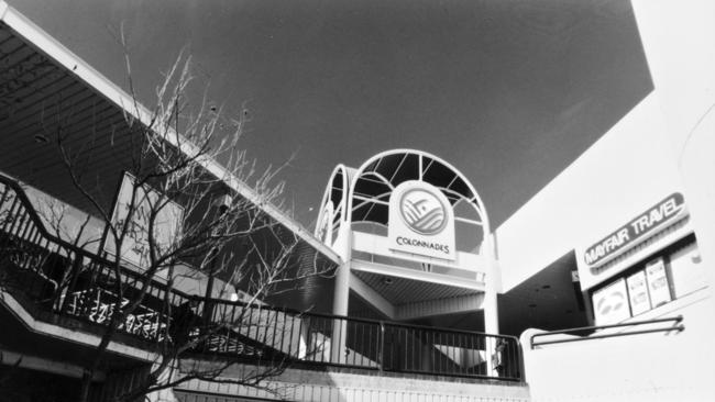 Colonnades Shopping Centre entrance with an old logo.
