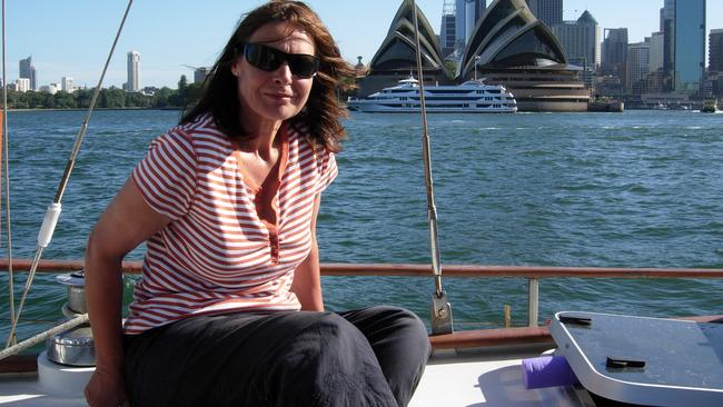 Sue Neill-Fraser on <i>The Four Winds</i> in Sydney Harbour 2008. Picture: Supplied