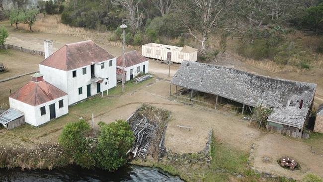 The Old Sydney Town waterfront area and blacksmith on right. Picture: @switchy3/Mitchell Hubbard.