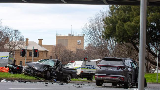 Scene of a fatal crash at the ABC roundabout in Hobart on Sunday 21st July 2024.