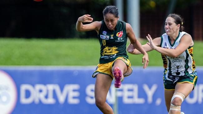 Keyshia Matenga as St Mary's took on PINT in the 2024-25 NTFL women's semi-final. Picture: Pema Tamang Pakhrin