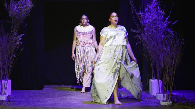 Models showcase the Gulayi collection from designer Chantel Henley at the Cairns Indigenous Art Fair fashion performance, Woven, held at the Tanks Arts Centre, Edge Hill. Picture: Brendan Radke
