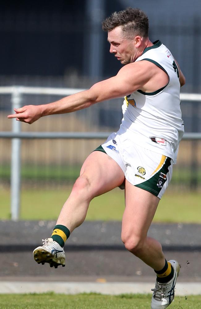 GFL preliminary finals Senior footy: Newtown &amp; Chilwell v Leopold. Leopold Captain Marcus Thompson. Picture: Mike Dugdale