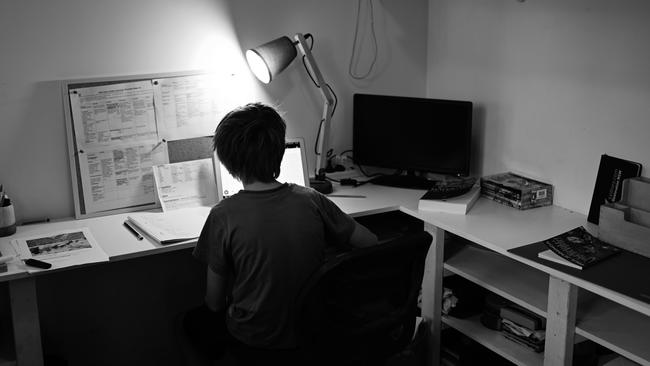 Ten-year-old Sydney student Nate adjusts to home schooling. Picture: AAP