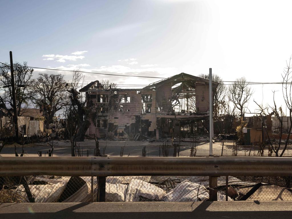 The charred frame of a house among the ashes of a burnt neighbourhood in Lahaina, western Maui, Hawaii. Picture: AFP