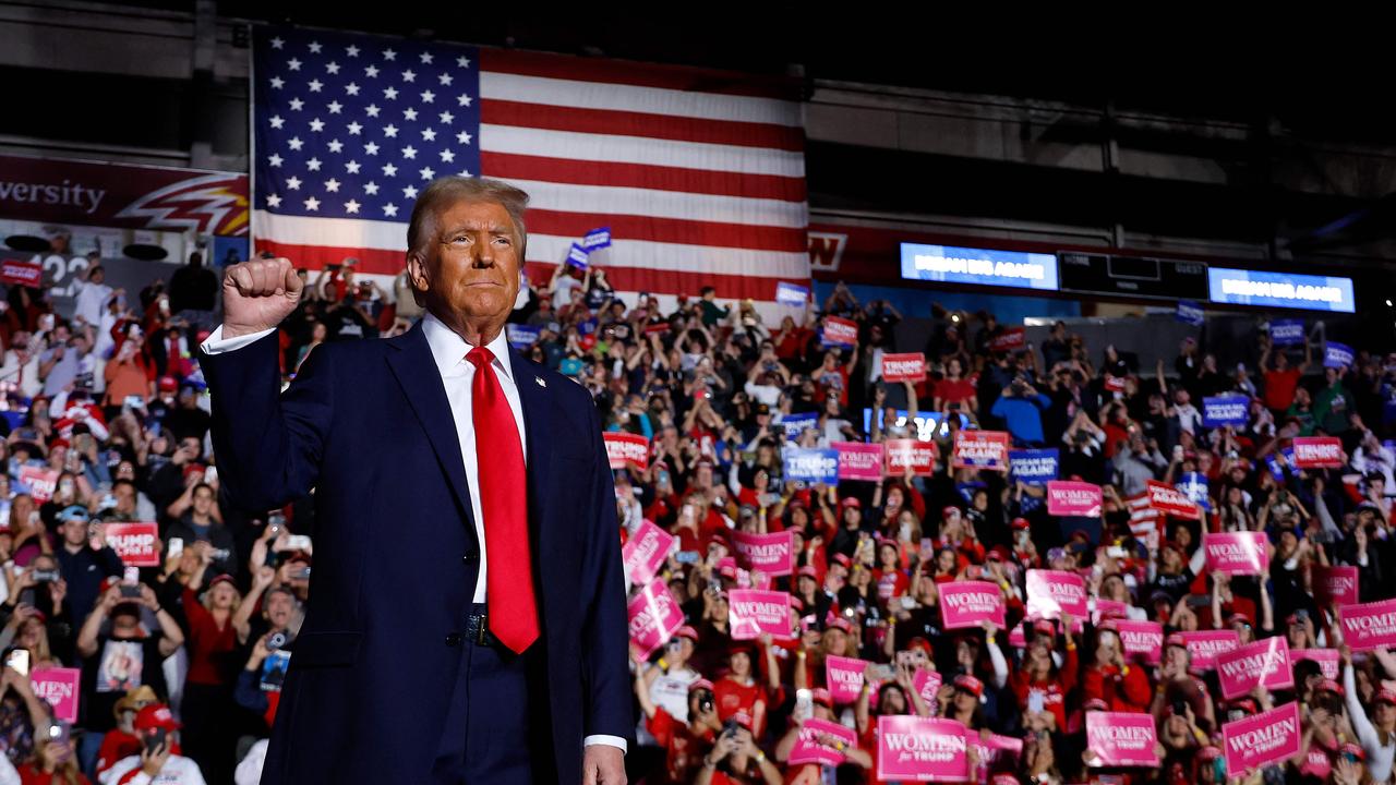 Republican presidential nominee, former President Donald Trump takes the stage during a campaign rally at the Santander Arena in Reading, Pennsylvania. Picture: AFP