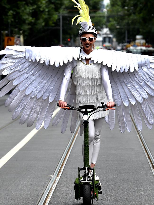 An eye-catching participant in the Australia Day parade on Swanston St. Picture: Jay Town