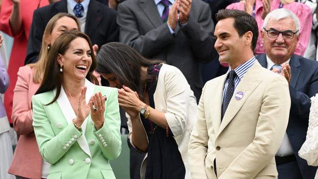 Catherine, Princess of Wales and Roger Federer in the Royal Box at the Wimbledon Tennis Championships last July. Picture: Karwai Tang/WireImage