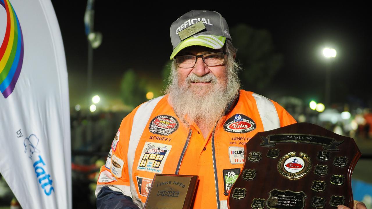 Ray 'Scruffy' Henry has been awarded the Finke Hero at the 2023 Tatts Finke Desert Race.