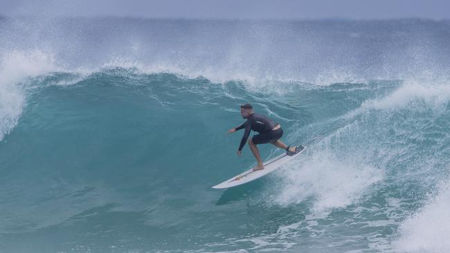 Surfers enjoying the larger swell at Snapper Rocks on Sunday 2 January 2022. Picture: Jerad Williams