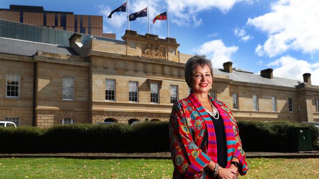 Sue Hickey member for Clark out the front of the Tasmanian parliament. Picture: Nikki Davis-Jones