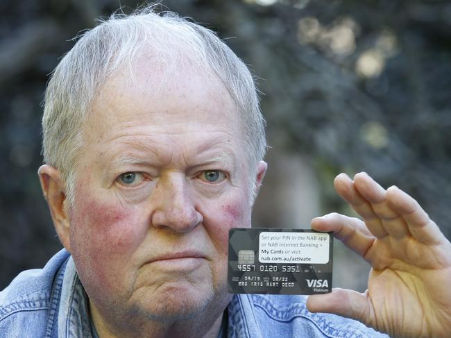 Former Herald-Sun journalist, Bob Hart has received a credit card in the mail issued to his wife Iris, who died 10 years ago. To make matters worse, the card card is embossed with Mrs Iris Hart Decd (deceased).  Picture: David Caird