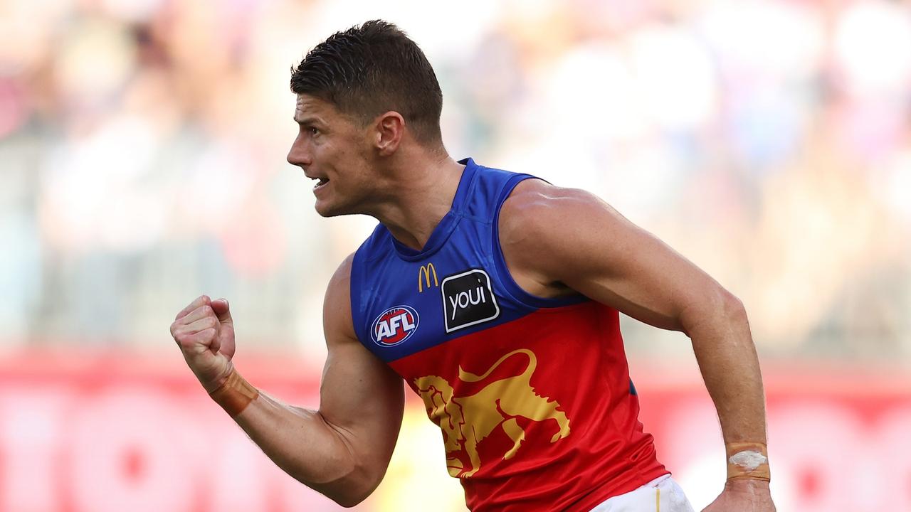 Dayne Zorko celebrates his first-quarter goal. Picture: Will Russell/AFL Photos via Getty Images