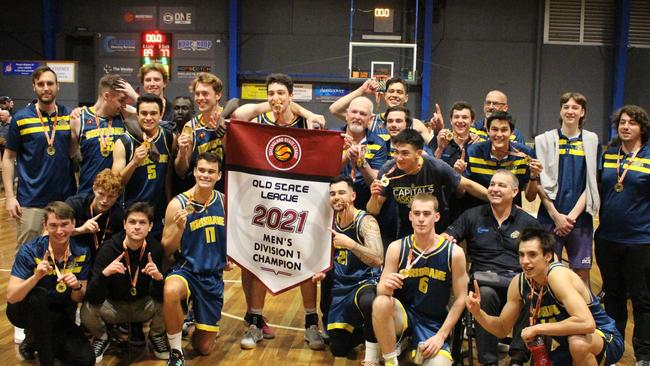 The Brisbane Capitals celebrating their Basketball Queensland QSL1 championship victory. Picture: Supplied