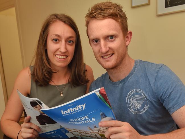 Olivia Ryan and Matt Sherwood are saving for a trip to Europe. Picture: Tony Gough