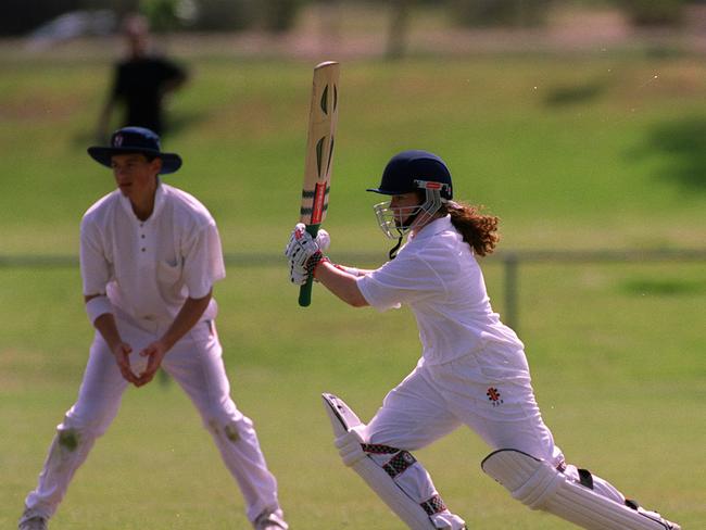 In the early 2000s, Karen Rolton played C-grade men’s cricket for Port Adelaide. She is pictured here in a men’s match against Northern Districts.