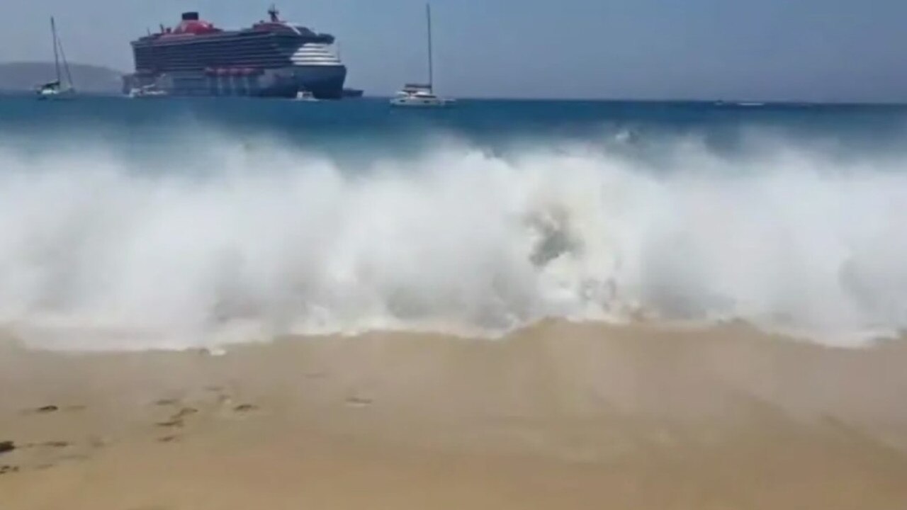 The moment the freak wave smashed the coast injuring two people. Picture: Takis Papadakos/Facebook