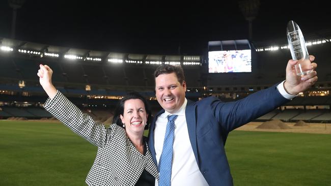 Nigel and Vanessa Corish from Condamine in Queensland after being named winners of The Weekly Times Coles Farmer of the Year award. Picture: Yuri Kouzmin