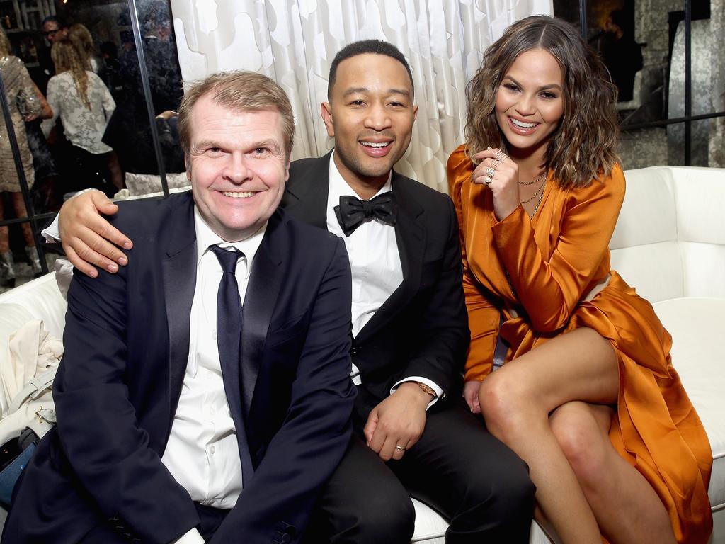 CEO of Sony Music Entertainment Rob Stringer,John Legend and Chrissy Teigen attend the Sony Music Entertainment 2017 Post-Grammy Reception at Hotel Bel-Air on February 12, 2017 in Los Angeles, California. Picture: Getty