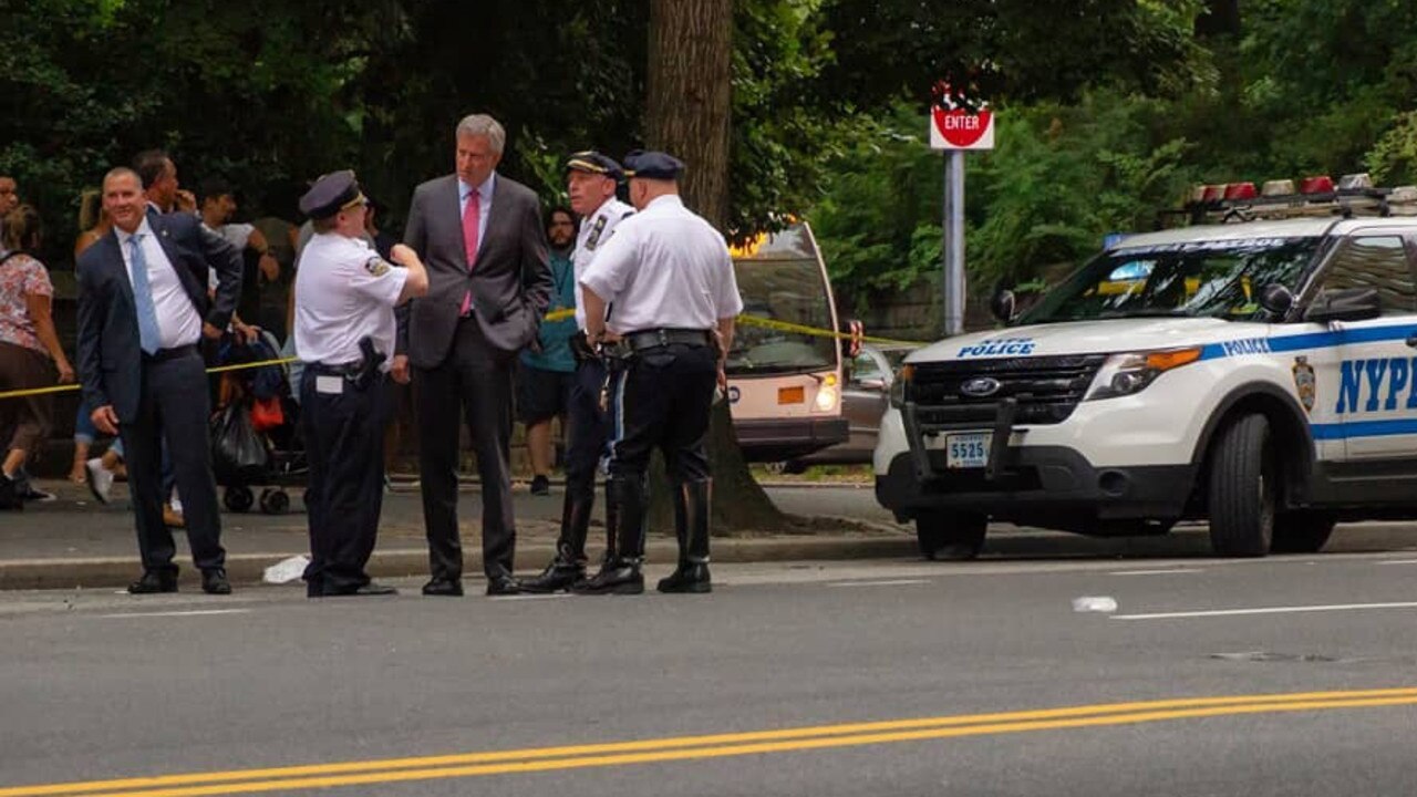 Surveying the deadly scene where Madison Jane Lyden killed by a garbage truck. Picture: Supplied