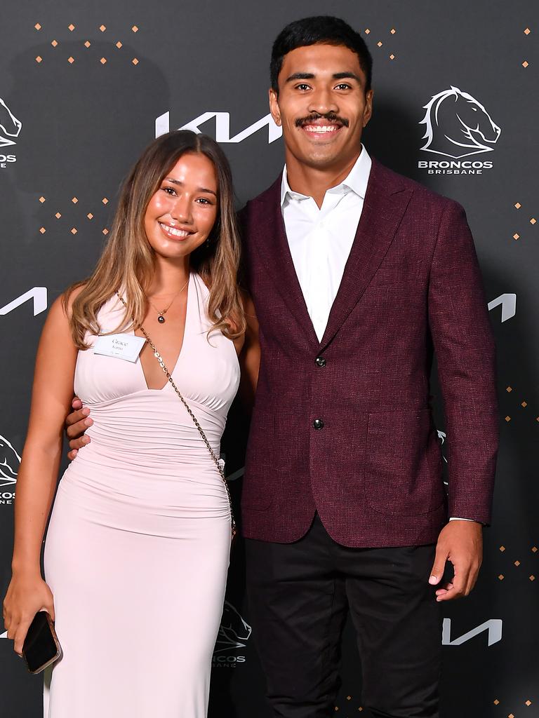 Grace Kama and Deine Mariner at the Broncos’ 2025 season launch at The Star Brisbane. Picture: John Gass