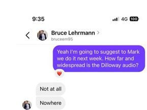 Instagram messages between Taylor Auerbach and Bruce Lehrmann. Picture: Federal Court of Australia