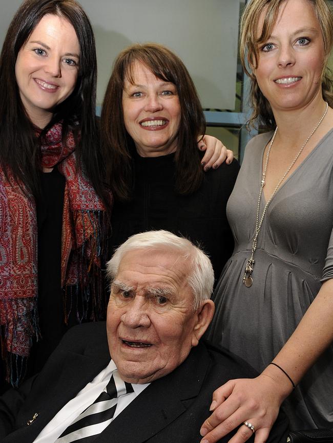 Lou Richards with daughter Nicole Morrison and granddaughters Hannah and Lucy.