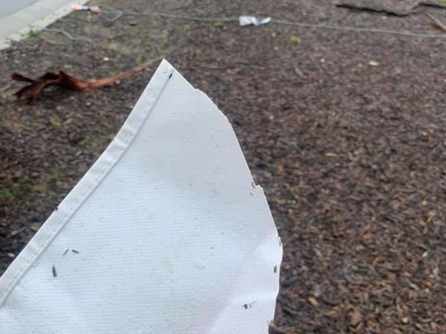 A section torn off a vandalised marquee at Warriewood. Picture: SES