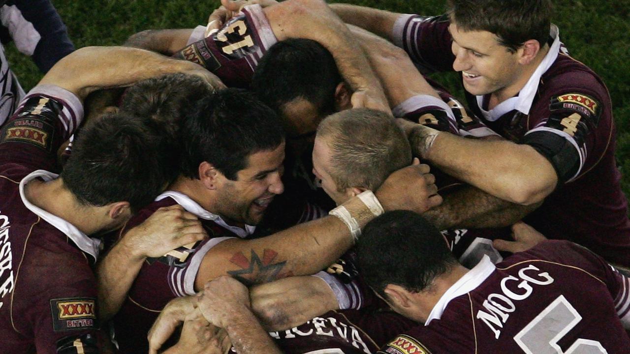 The Maroons celebrate after winning game three of 2006. Picture: Ryan Pierse/Getty Images