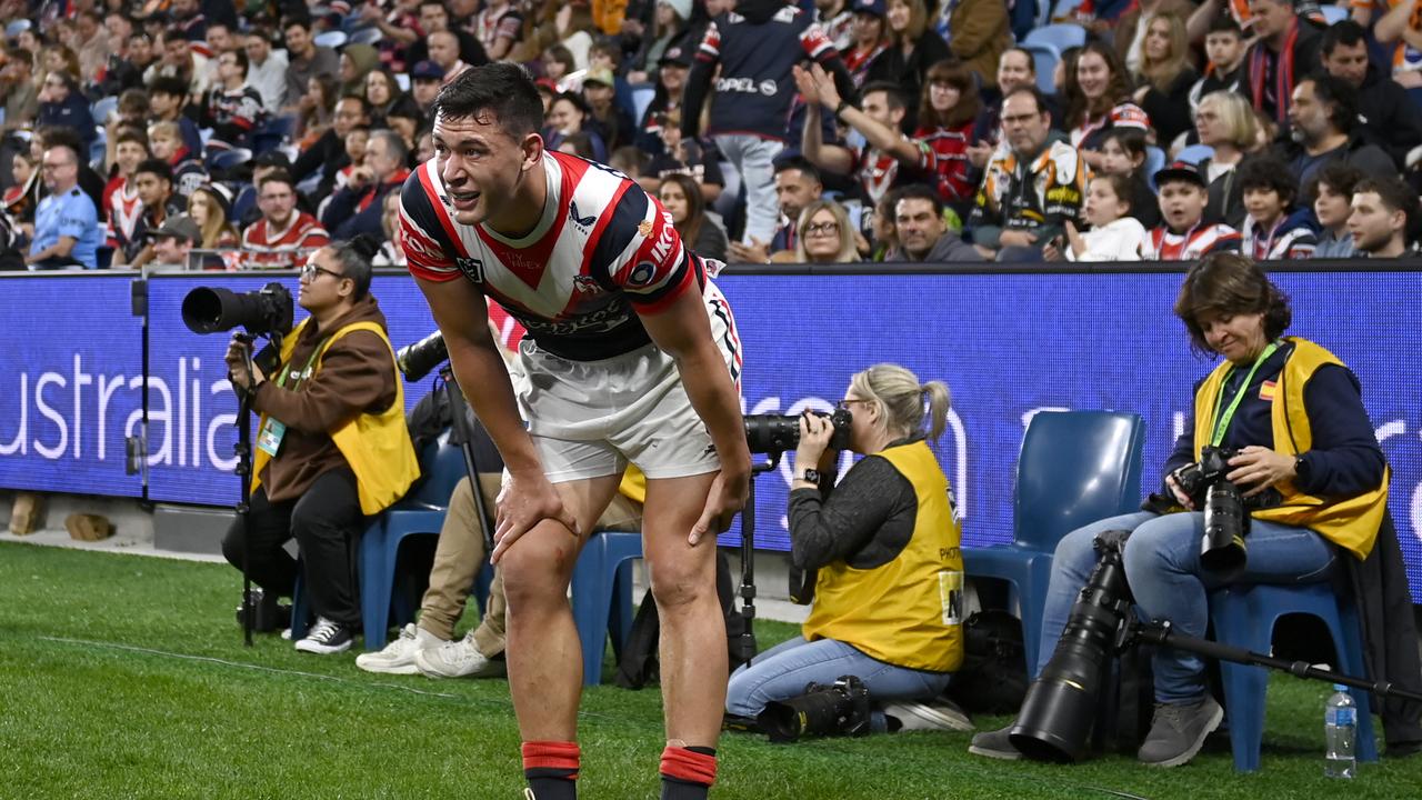 The Roosters are hoping to have Joseph Manu on the field this week after he suffered a hamstring strain. Picture: NRL Images.