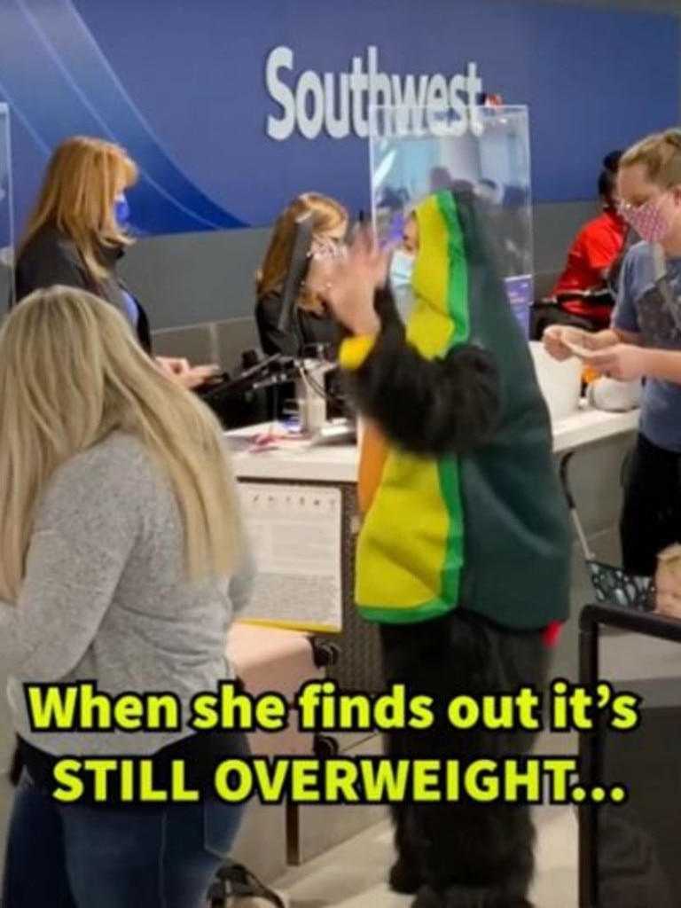 When the staff weren’t looking, Watson lifted the bag with her foot while it was on the scale so it met the weight requirements.