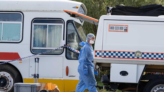 News Courier Mail 21.5.2025, Gin Gin QLD, Police and forensics search for evidence at 23 Mildern St Gin Gin over the disapearance of Phoebe Bishop. Photo paul Beutel